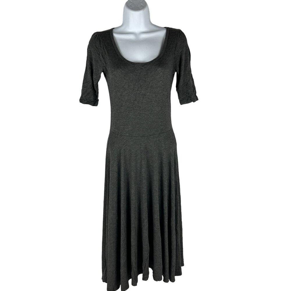 LuLaRoe Gray Heathered Midi Dress With Elbow-Length Sleeves Size XS